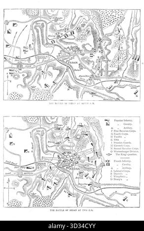 Karten, die die französischen und preußischen Positionen in der Schlacht von Sedan vom 1. Bis 2. September 1870 während des Deutsch-Französischen Krieges zeigen Stockfoto