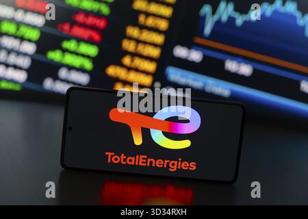 August 2024, Paraguay. In dieser Abbildung wird das TotalEnergies-Logo auf einem Smartphone-Bildschirm angezeigt Stockfoto