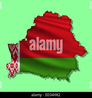 Schwenkende Vektor-abstrakte Flagge von Belarus in Kartenform mit Schatten Stock Vektor