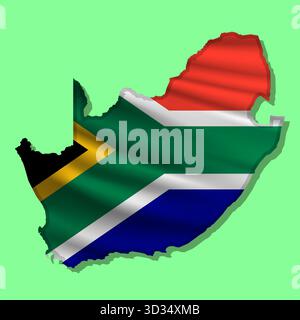 Schwenkende Vektor-abstrakte Flagge von Südafrika in Kartenform mit Schatten Stock Vektor