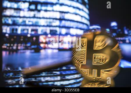 Bitcoin unter der Lupe, Investitionsrisiko-Konzept Stockfoto