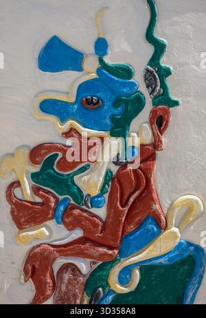Skulpturenfigur der Maya an der Küste in Cozumel Mexiko Stockfoto