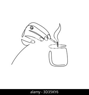 Eine Kerze mit der Hand anzünden. Kontinuierliche Linie Kunst Vektor Illustration für Wohnkultur, Spa, Wellness, Meditation Visuals, Hygge Lifestyle Inhalt, Selbstpflege, Stock Vektor