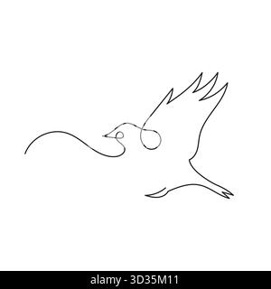 Minimalistische einzeilige Vektorzeichnung von fliegendem Vogel. Perfekt als Logo, umweltfreundliches Branding, Wellness und Tattoo-Designs. Stock Vektor