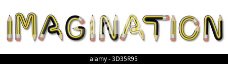 Das Wort 'Fantasie', geschrieben mit Bleistiften isoliert auf weißem Hintergrund. 3D-Abbildung. Stockfoto
