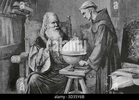 Galileo Galilei (1564-1642). Italienischer Astronom, Mathematiker und Physiker. Galileo demonstriert die neuen astronomischen Theorien an der Universität Padua. Kupferstich nach einem Gemälde von 1873 des mexikanischen Künstlers Felix Parra (1845-1919). Die spanische und amerikanische Illustration (La Ilustracion Espanola y Americana), 1884. Stockfoto