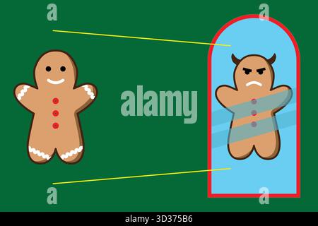 Süße Plätzchen mit Weihnachtsmotiven mit lächelnden Gesichtern und festlichem Hintergrund Stock Vektor