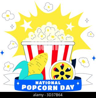 National Popcorn Day Vector Illustration am 19. Januar mit Einer Big Box Popcorn zum Genießen von Filmen in Einem flachen Stil Cartoon Hintergrund Stock Vektor