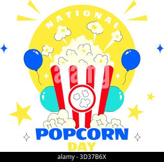 National Popcorn Day Vector Illustration am 19. Januar mit Einer Big Box Popcorn zum Genießen von Filmen in Einem flachen Stil Cartoon Hintergrund Stock Vektor