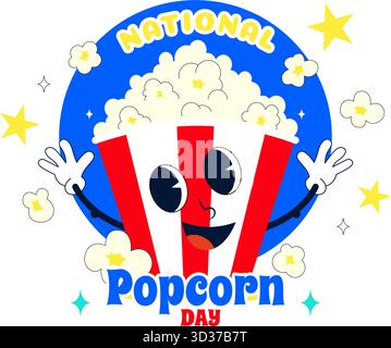 National Popcorn Day Vector Illustration am 19. Januar mit Einer Big Box Popcorn zum Genießen von Filmen in Einem flachen Stil Cartoon Hintergrund Stock Vektor
