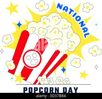 National Popcorn Day Vector Illustration am 19. Januar mit Einer Big Box Popcorn zum Genießen von Filmen in Einem flachen Stil Cartoon Hintergrund Stock Vektor