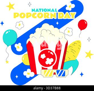 National Popcorn Day Vector Illustration am 19. Januar mit Einer Big Box Popcorn zum Genießen von Filmen in Einem flachen Stil Cartoon Hintergrund Stock Vektor