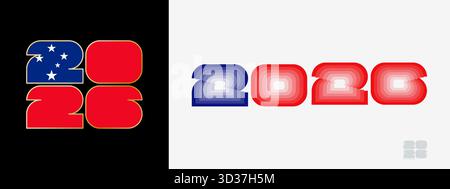 Jahr 2026 mit Flagge von Samoa und im farbigen Gaumen von Samoa Flagge. Happy New Year 2026 in zwei verschiedenen Stilen. Neujahrsdesign für Kalender, Poster, GRE Stock Vektor