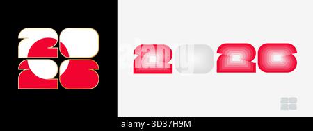 Jahr 2026 mit grönländischer Flagge und im Farbgeschmack grönländischer Flagge. Happy New Year 2026 in zwei verschiedenen Stilen. Neujahrsdesign für Kalender, Post Stock Vektor