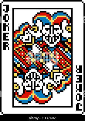 Pixel Art Stil Spielkarte Joker Karten Design Stock Vektor