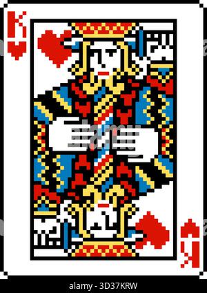 Pixel Art Art King of Hearts Spielkartendesign Stock Vektor