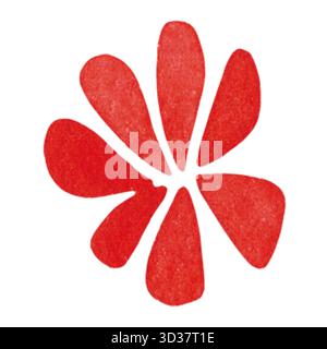 Abstrakte rote Blume. Handgezeichnete Aquarellillustration, Zeichentrick. Spiel, Kinder, Dekoration, Blütenblätter, Pflanze, Applikation Stockfoto