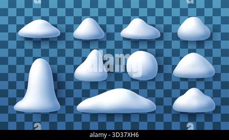 3D-Satz realistischer Schneehaufen. Stock Vektor