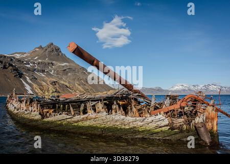 Verrostete alte Dampfschiffe, die in der Nähe von Grytviken, South Georgia Island, zum Walfang verwendet wurden Stockfoto