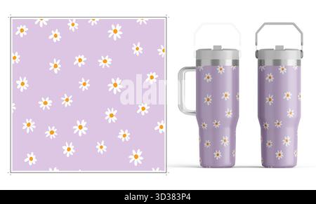 Trinkgläser mit Blumenmuster auf pastellfarbenem lila Hintergrund. Wickeldesign mit Trinkgläsern Stockfoto