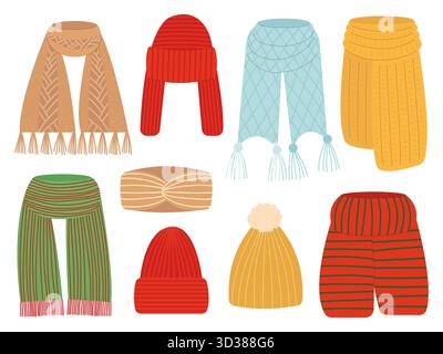 Set aus Strickmützen und Schals Stock Vektor