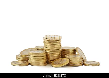 Stapel von Euro-münzen auf weißem Hintergrund Stockfoto
