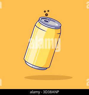 Gelbe Soda Dose mit Fizzy Bubbles Vektor Illustration Cartoon Design Stock Vektor