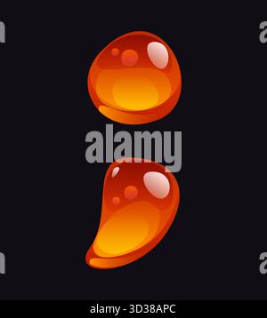 Fließende Honigcartoons Zeichensetzung Semikolon. Süße Bonbons ABC Schriftzeichen Interpunktionszeichen, flüssiger Honig Vektor Schriftzeichen. Symbol für leckeres Karamell-Alphabet oder gelber englischer Schriftsatz Stock Vektor