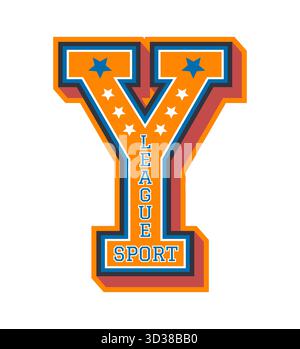 Varsity Sport Letter Y, College Team Patch Label. Varsity Sport League Typografie Zeichen Vektordruck, Universität athletischen Champion Retro Symbol Patch. College-Team-Label mit Sternen und Typografie Stock Vektor