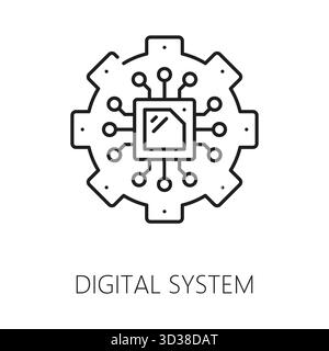 Symbol oder Zeichen für dünne Linien des digitalen RPA-Systems. Lineares Vektorzeichen für die Prozessautomatisierung in der Industrie, Piktogramm für die RPA-Lösung. Innovation des maschinellen Lernens Stock Vektor