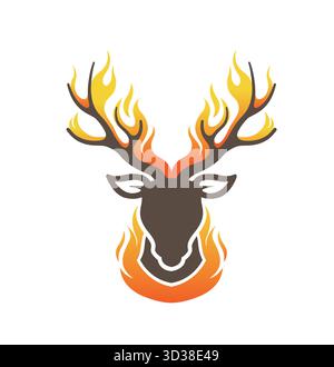 Kreative Hirschkopf- und Flammen-Logo-Vektor-Symbol-Illustration Stock Vektor
