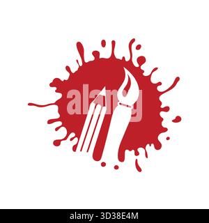 Kreatives Design mit rotem Spritzpinsel und Bleistift-Logo-Vektor-Symbol Stock Vektor