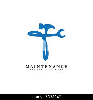 T House Maintenance-Logo mit Buchstabe. Buchstabe T Building Construction Symbol Stock Vektor