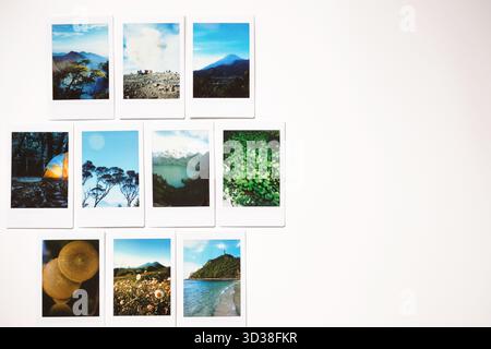 Landschaftlich reizvolles Polaroid-Foto isoliert auf weißem Hintergrund Stockfoto