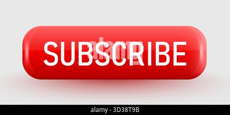 Leuchtend rote Schaltfläche „Abonnieren“ für Web- und Social-Media-Design. Ein prominentes Handlungsaufforderungselement. Vektorabbildung Stock Vektor