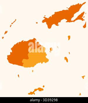 Karte von Fidschi mit Regionen. Nur eine einfache Ländergrenzkarte mit regionaler Aufteilung. Orangefarbene Farbpalette. Stock Vektor
