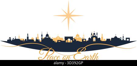 Peace on Earth City Skyline mit Star for Urban Holiday Shirt Stock Vektor
