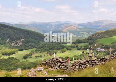 Der malerische Ponyweg führt bis Cadair Idris in Wales, umgeben von zerklüfteten Hügeln und üppiger grüner Landschaft, perfekt für Wanderungen und Naturwanderungen Stockfoto
