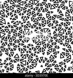 Geometrisches Muster. Kleines Dreieck. Schwarz-weiß-Stil. Abgerundete dreieckige Zellen umrissen. Wiederholbares Muster. Schwarzweißkontrast. Stock Vektor
