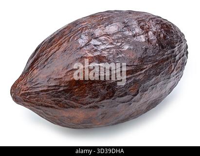 Kakaofrüchte-Schote isoliert auf weißem Hintergrund. Kakaoschote isoliert mit Beschneidungspfad. Hochwertiges Foto für Ihr Projekt. Stockfoto