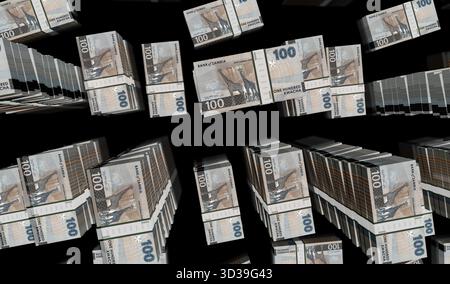Zambia Kwacha Zambian Money Pack 3D Illustration. 100 ZMW-Banknotenbündel. Konzept von Finanzen, Bargeld, Wirtschaftskrise, Geschäftserfolg, re Stockfoto