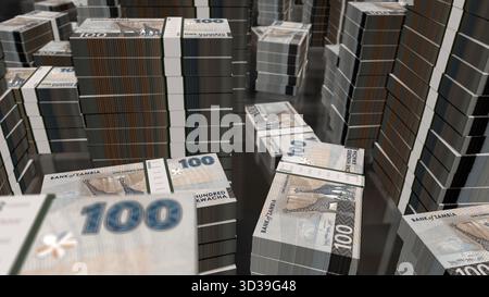 Zambia Kwacha Zambian Money Pack 3D Illustration. 100 ZMW-Banknotenbündel. Konzept von Finanzen, Bargeld, Wirtschaftskrise, Geschäftserfolg, re Stockfoto