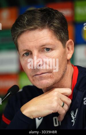 Crystal Palace Manager Oliver Glasner während einer Pressekonferenz im Crystal Palace Training Ground, Beckenham. Bilddatum: Mittwoch, 5. November 2025. Stockfoto