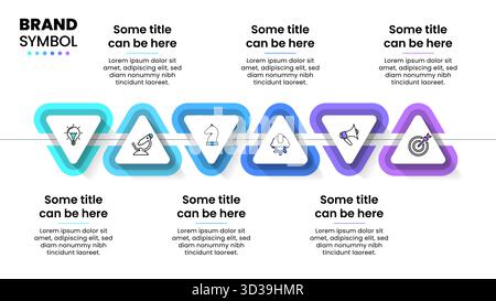 Infografik-Vorlage mit Symbolen und 6 Optionen oder Schritten. Dreiecke. Kann für Workflow-Layout, Diagramm, Banner und Webdesign verwendet werden. Vektorabbildung Stock Vektor