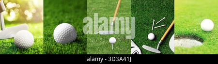 Golf spielen. Collage von Bildern. Sport und Freizeit Stockfoto