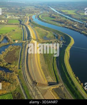 Luftaufnahme, Baugebiet, Lippe, Umgestaltung und Deicherweiterung des Lippenteichs, zwischen Haltern, Lippramsdorf und Marl, Lippeaue, Haltern am S Stockfoto