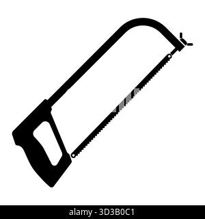 Illustration Der Hand-Bügelsäge-Silhouette. Ideal für Schulungsmaterialien, Werkzeugkataloge, Heimwerker-Tutorials und Konstruktions- oder technische Infografiken. Stock Vektor
