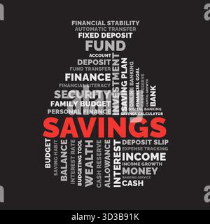 Spar Word Cloud Design, Spar Finance Investment Fund Word Cloud Banking Dunkler Hintergrund Stock Vektor