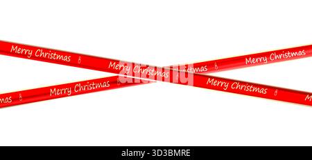 3D Red Ribbon Merry christmas isoliert Stockfoto