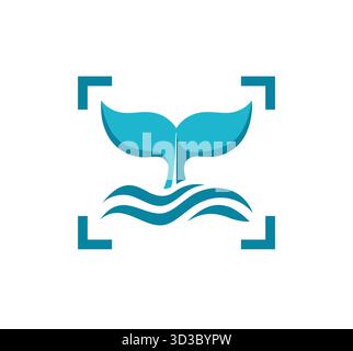 Blauer Whale Logo Bildschirm Kamera Vektor Symbol Design Illustration Stock Vektor